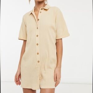 ASOS DESIGN Button Up Shirt Romper‎ Yellow Linen Cotton Blend 2